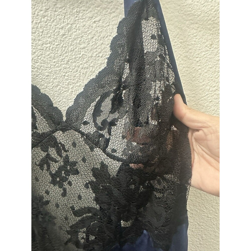 Victorias Secret Collection Navy Blue Satin Lace Maxi Slip Dress Size M Lingerie - Picture 2 of 8